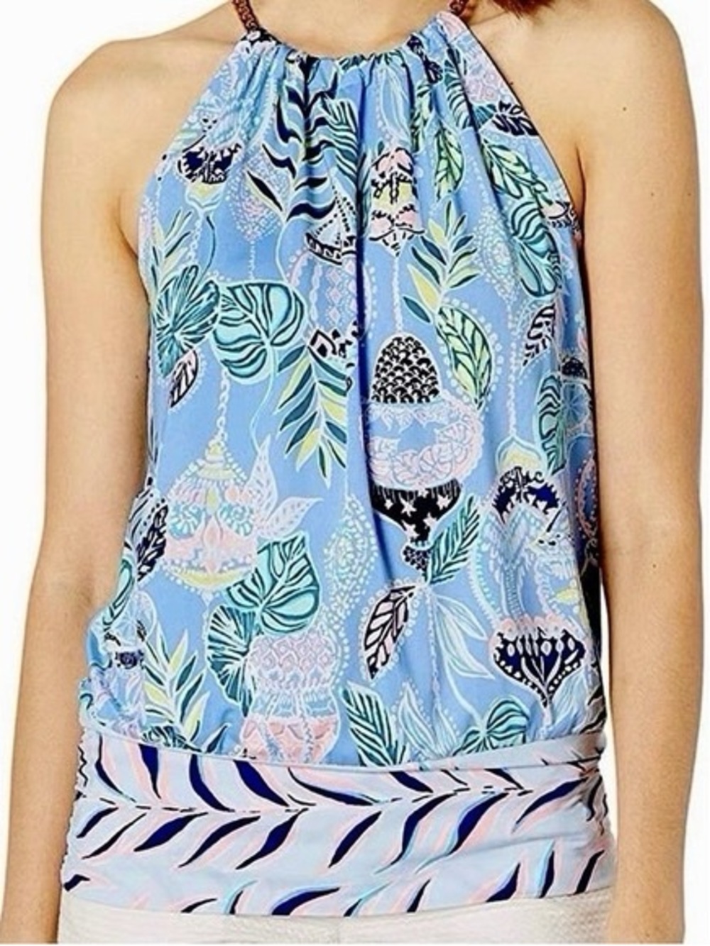 LILLY PULITZER Bowen Top Blue Peri Lapis Lantern Gold Chain Neck Jersey